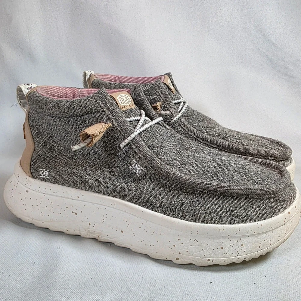Hey Dude Wendy Peak Hi Grey Platform Chukka Boots Womens Size 8 Wool Blend